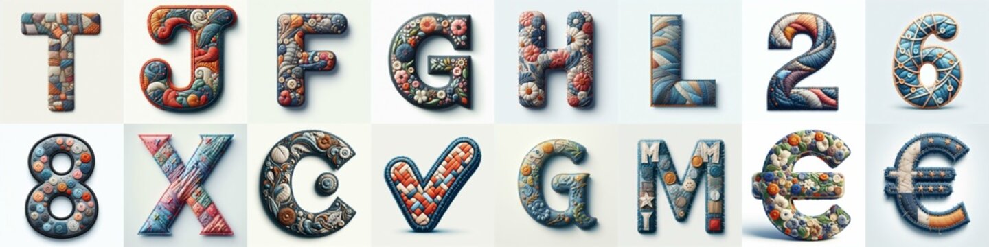 Fabric patches lettering. AI generated illustration