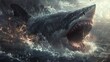 Big angry and vicious shark background wallpaper ai generated image