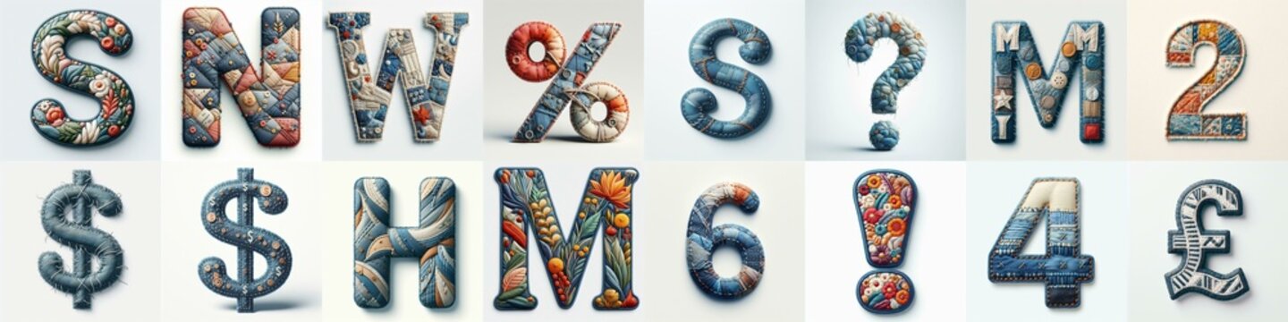 Fabric patches lettering. AI generated illustration