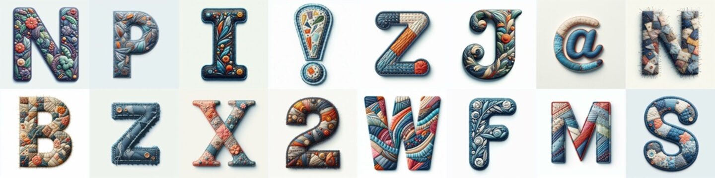 Fabric patches lettering. AI generated illustration