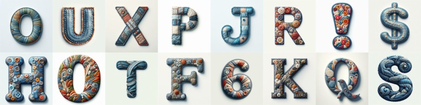 Fabric patches lettering. AI generated illustration
