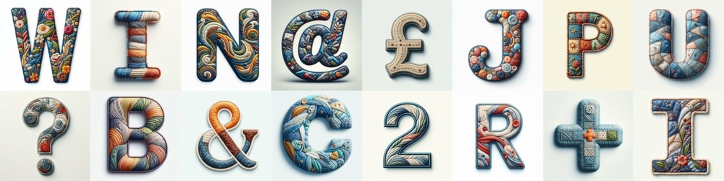Fabric patches lettering. AI generated illustration