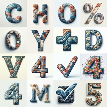 Fabric patches lettering. AI generated illustration