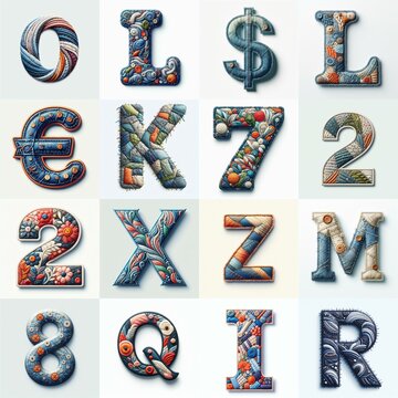 Fabric patches lettering. AI generated illustration