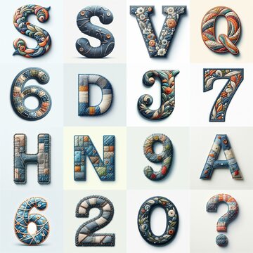 Fabric patches lettering. AI generated illustration