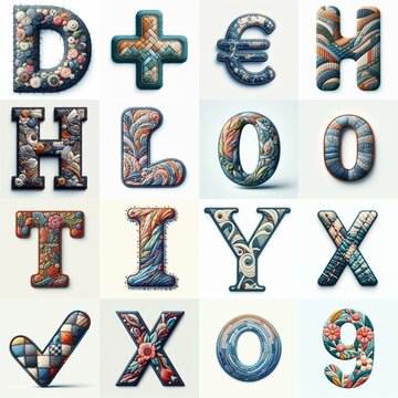 Fabric patches lettering. AI generated illustration