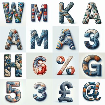Fabric patches lettering. AI generated illustration