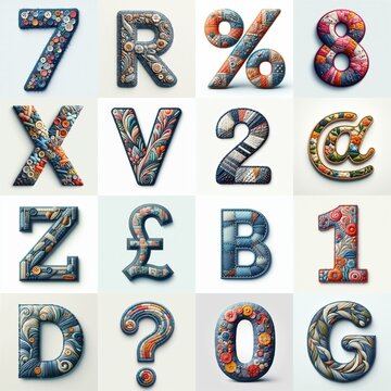 Fabric patches lettering. AI generated illustration