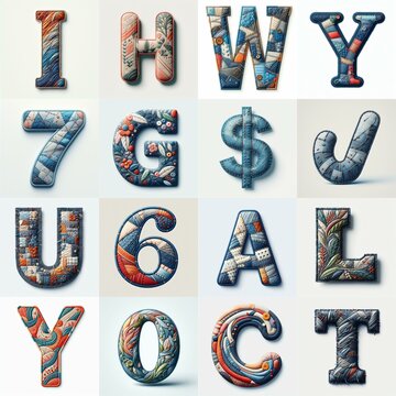 Fabric patches lettering. AI generated illustration