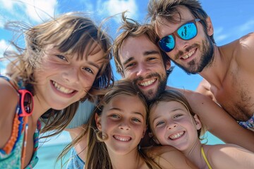 Wall Mural - Young Caucasian family on vacation at the beach