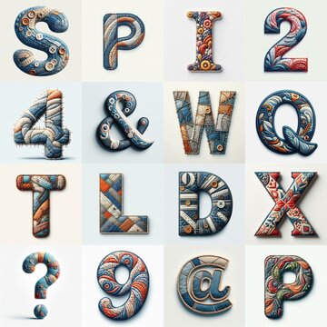 Fabric patches lettering. AI generated illustration