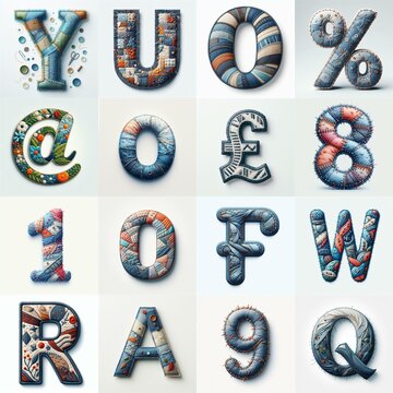 Fabric patches lettering. AI generated illustration