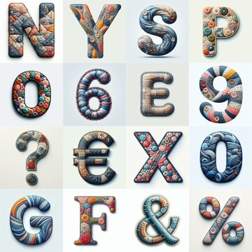 Fabric patches lettering. AI generated illustration