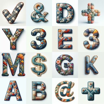 Fabric patches lettering. AI generated illustration