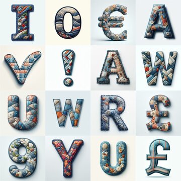 Fabric patches lettering. AI generated illustration