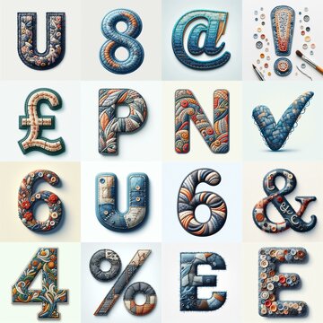 Fabric patches lettering. AI generated illustration