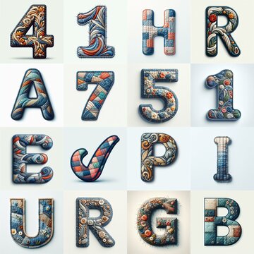 Fabric patches lettering. AI generated illustration