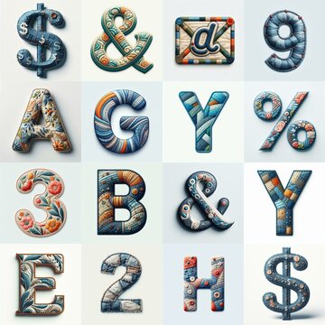 Fabric patches lettering. AI generated illustration