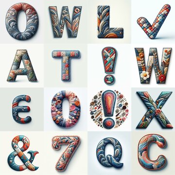 Fabric patches lettering. AI generated illustration