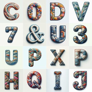 Fabric patches lettering. AI generated illustration