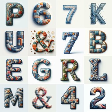 Fabric patches lettering. AI generated illustration