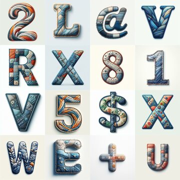 Fabric patches lettering. AI generated illustration