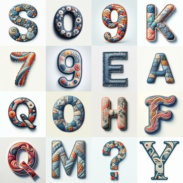 Fabric patches lettering. AI generated illustration