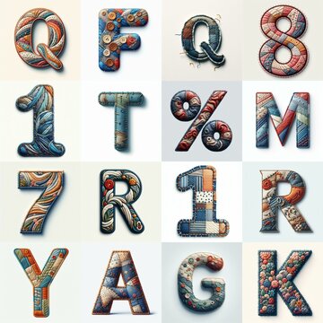 Fabric patches lettering. AI generated illustration