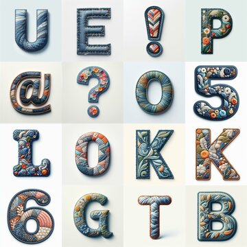 Fabric patches lettering. AI generated illustration