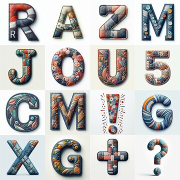 Fabric patches lettering. AI generated illustration