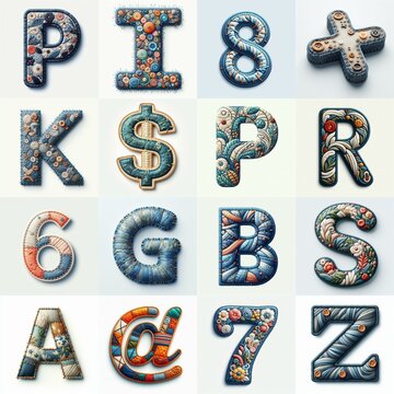 Fabric patches lettering. AI generated illustration