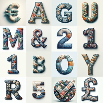 Fabric patches lettering. AI generated illustration