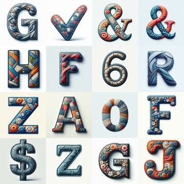 Fabric patches lettering. AI generated illustration
