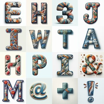 Fabric patches lettering. AI generated illustration