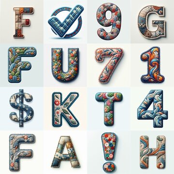 Fabric patches lettering. AI generated illustration