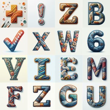 Fabric patches lettering. AI generated illustration