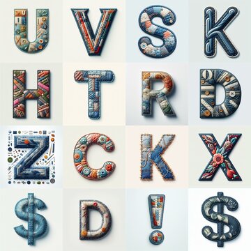Fabric patches lettering. AI generated illustration