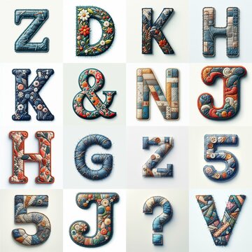 Fabric patches lettering. AI generated illustration