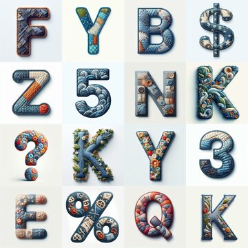 Fabric patches lettering. AI generated illustration