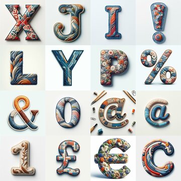 Fabric patches lettering. AI generated illustration