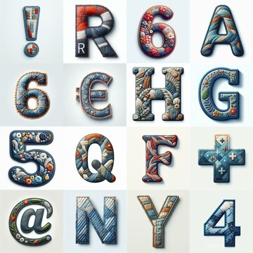 Fabric patches lettering. AI generated illustration