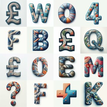 Fabric patches lettering. AI generated illustration