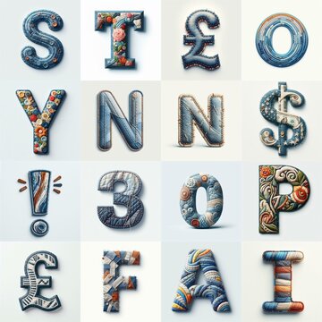 Fabric patches lettering. AI generated illustration