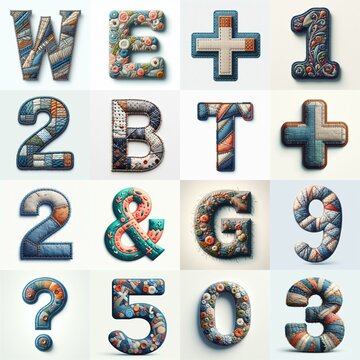 Fabric patches lettering. AI generated illustration