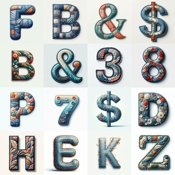 Fabric patches lettering. AI generated illustration