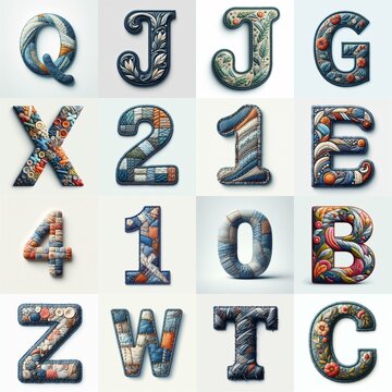 Fabric patches lettering. AI generated illustration