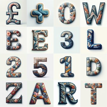 Fabric patches lettering. AI generated illustration