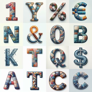 Fabric patches lettering. AI generated illustration