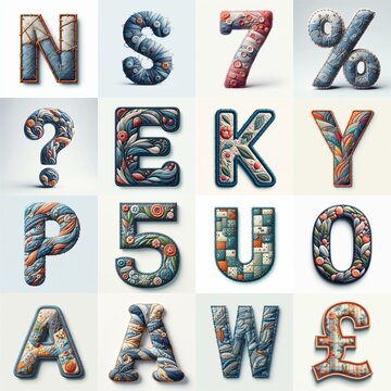 Fabric patches lettering. AI generated illustration