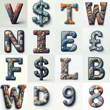 Fabric patches lettering. AI generated illustration